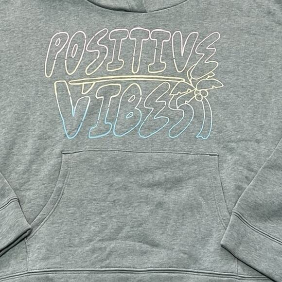 Old Navy Girls Positive Vibes Fleece Heathered Green Hooded Sweatshirt XXL NWT - Picture 5 of 6